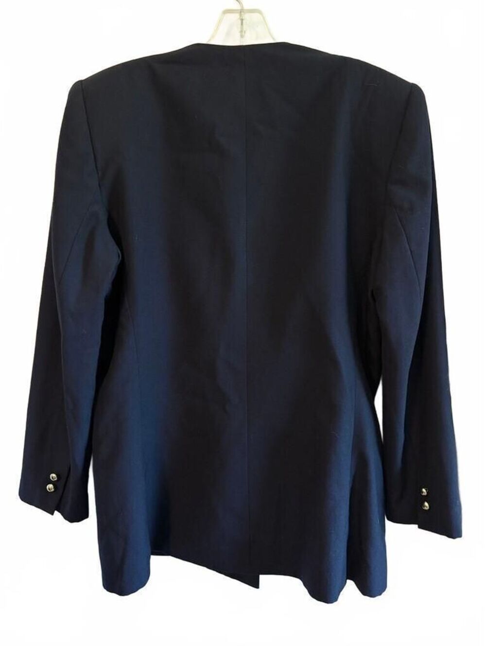 Vintage Ann Taylor Blazer 14 Navy 100% Wool Gold Button Double Breasted 90s - Picture 2 of 7
